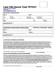 Printable 2018 Club Opt for Tryout Style - Lake Hills Football Club picture regarding Printable Tryout Numbers identified as Printable 2018 Club Opt for Tryout Sort - Lake Hills Football Club